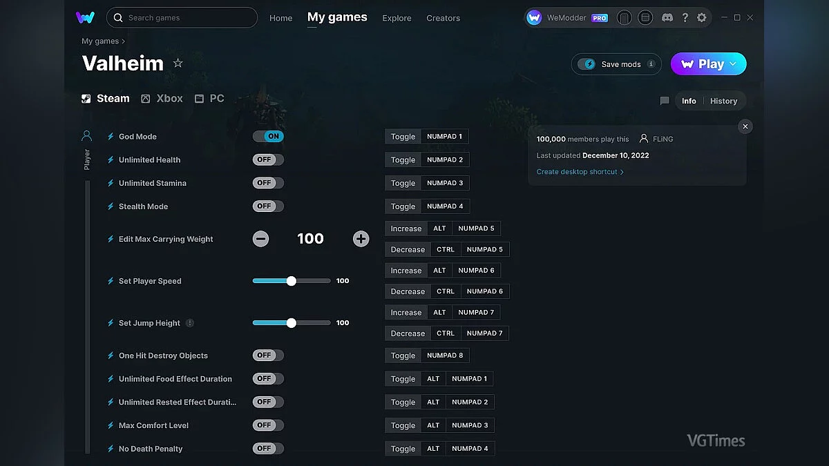 Valheim — Trainer (+18) from 12/10/2022 [WeMod]