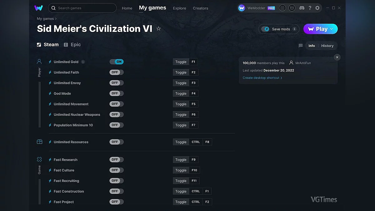 Sid Meier&#039;s Civilization 6 — Formateur (+13) du 20/12/2022 [WeMod]