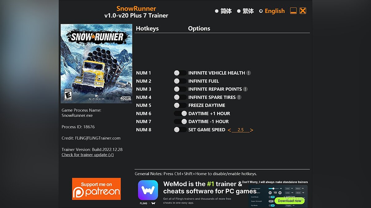 SnowRunner — Trainer (+7) [1.0 - 20]