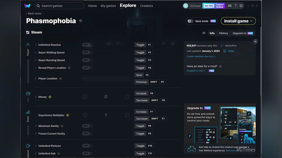 Phasmophobia — Formateur (+21) du 01.01.2023 [WeMod]