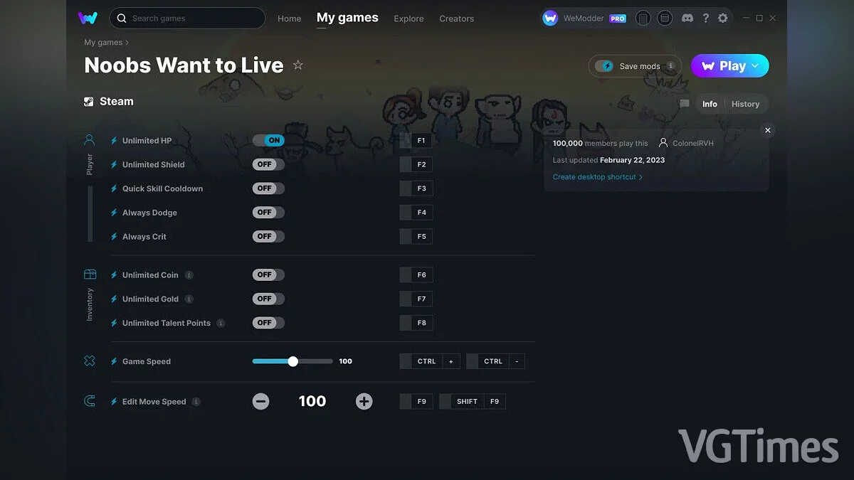 Noobs Want to Live — Entrenador (+10) del 22/02/2023 [WeMod]