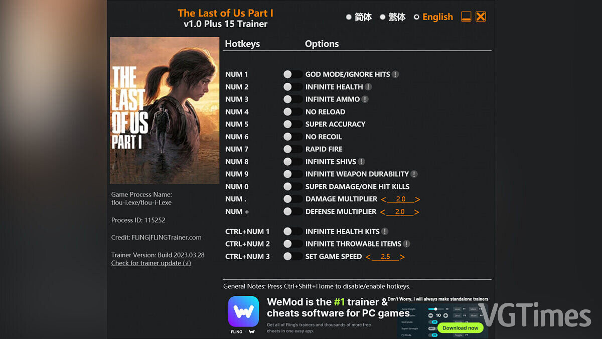 The Last of Us Part 1 — Trainer (+15) [1.0]