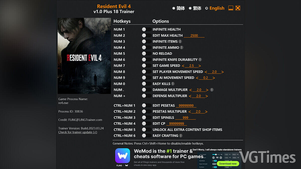 Resident Evil 4 Remake (2023) — Trainer (+18) [1.0]