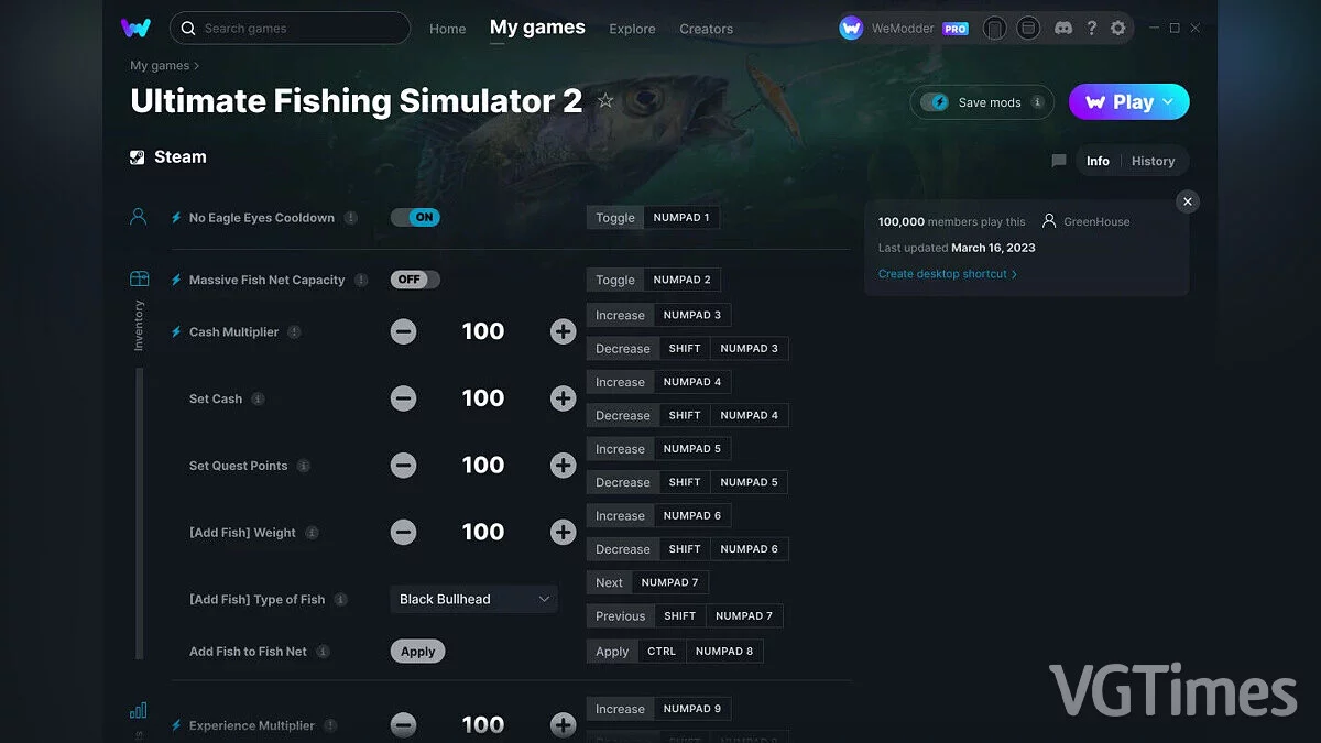 Ultimate Fishing Simulator 2 — Trener (+24) od 16.03.2023 [WeMod]