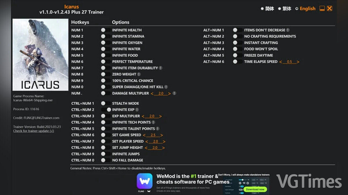 Icarus — Trainer (+27) [1.1.0 - 1.2.43]