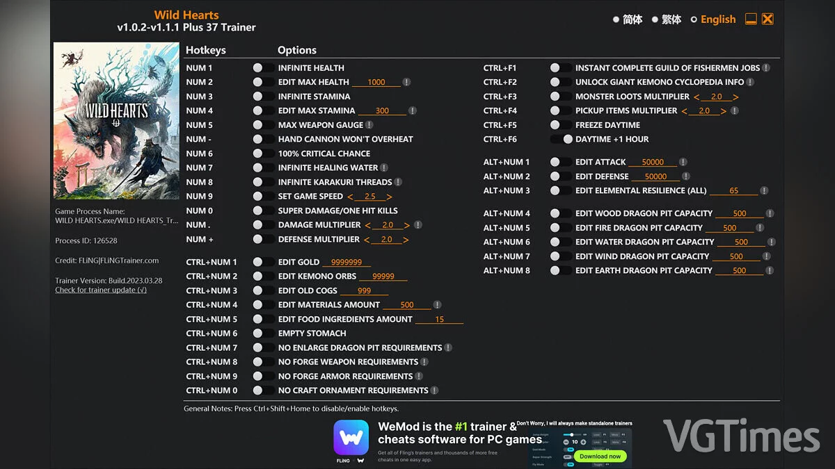 Wild Hearts — Trainer (+37) [1.0.2 - 1.1.1]