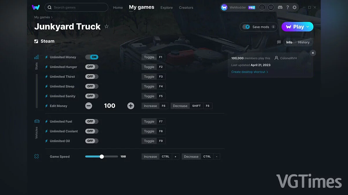 Junkyard Truck — Trainer (+10) from 04/21/2023 [WeMod]