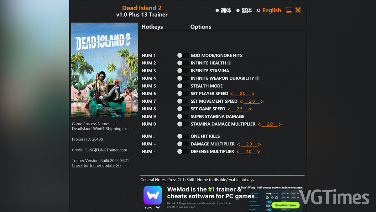 Dead Island 2 — Trainer (+13) [1.0]