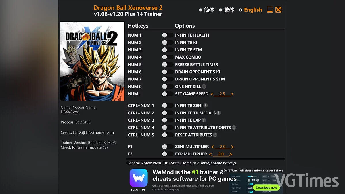 Dragon Ball Xenoverse 2 — Trainer (+14) [1.08 - 1.20]