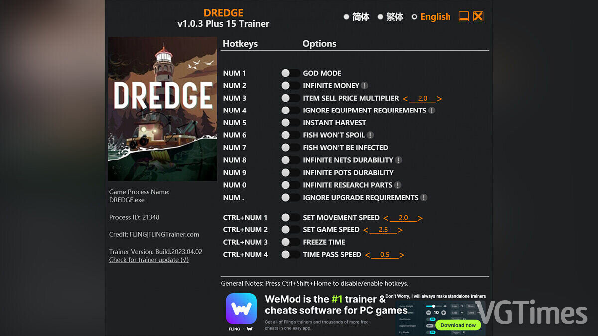 DREDGE — Trainer (+15) [1.0.3]