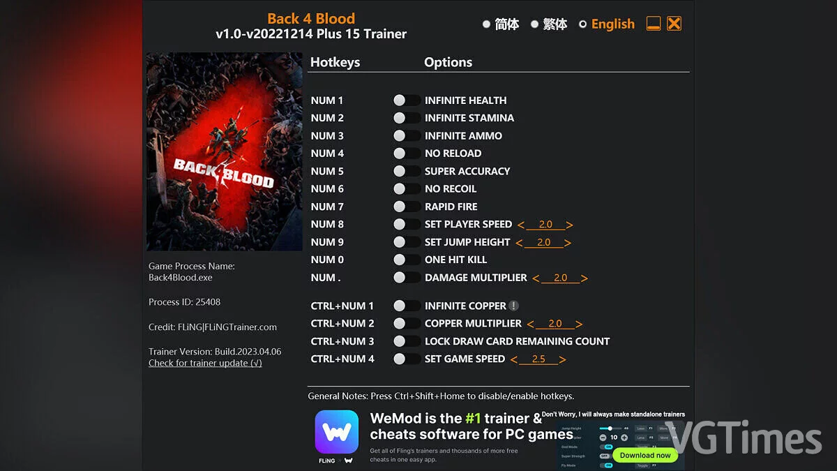 Back 4 Blood — Trainer (+15) [1.0 - UPD: 12/14/2023]