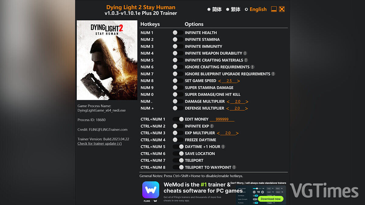 Dying Light 2 Stay Human — Trainer (+20) [1.0.3 - 1.10.1e]