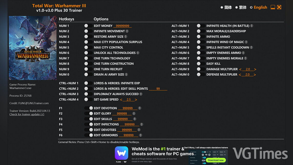 Total War: Warhammer 3 — Trainer (+30) [1.0 - 3.0]