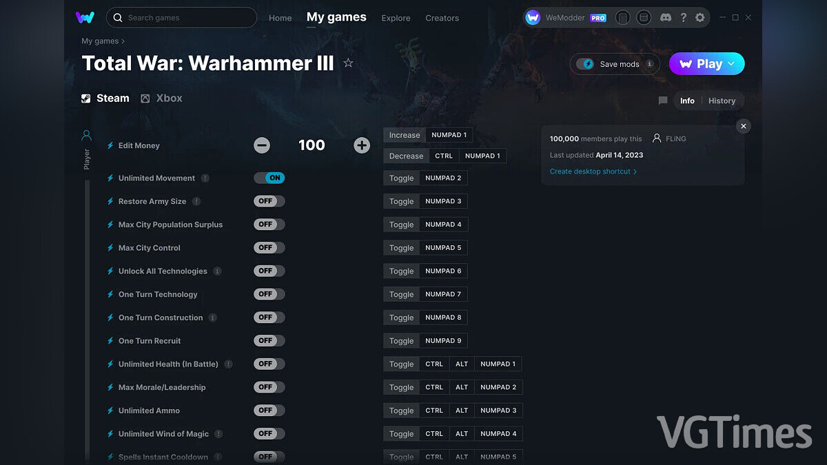 Total War: Warhammer 3 — Trainer (+30) from 04/14/2023 [WeMod]