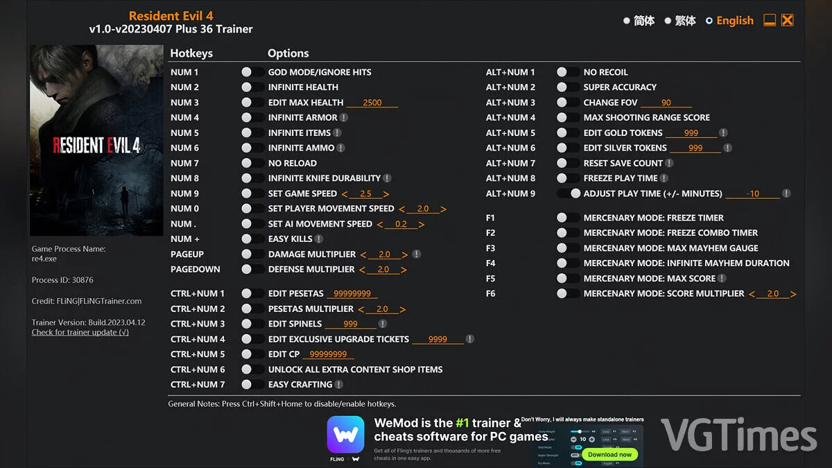 Resident Evil 4 Remake (2023) — Trainer (+36) [1.0 - UPD: 04/07/2023]
