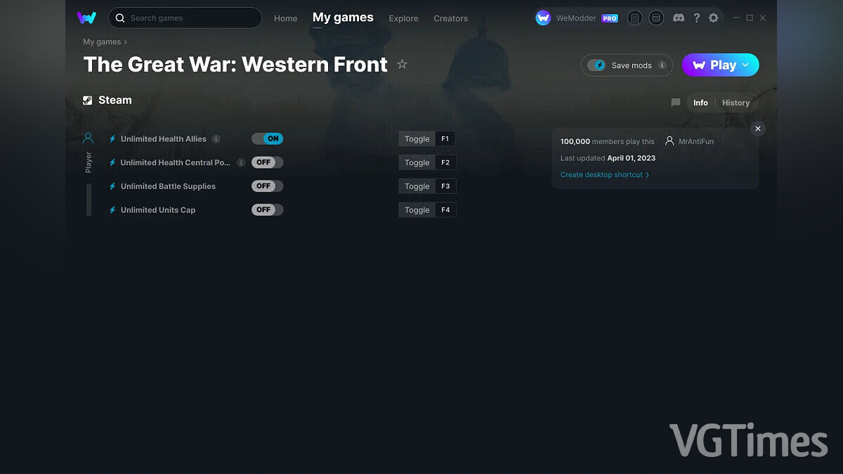 The Great War: Western Front — Trainer (+4) from 04/01/2023 [WeMod]