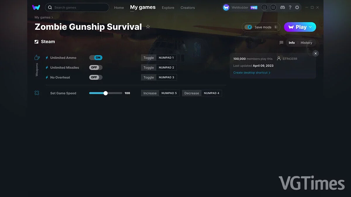 Zombie Gunship Survival — Trainer (+4) from 04/09/2023 [WeMod]