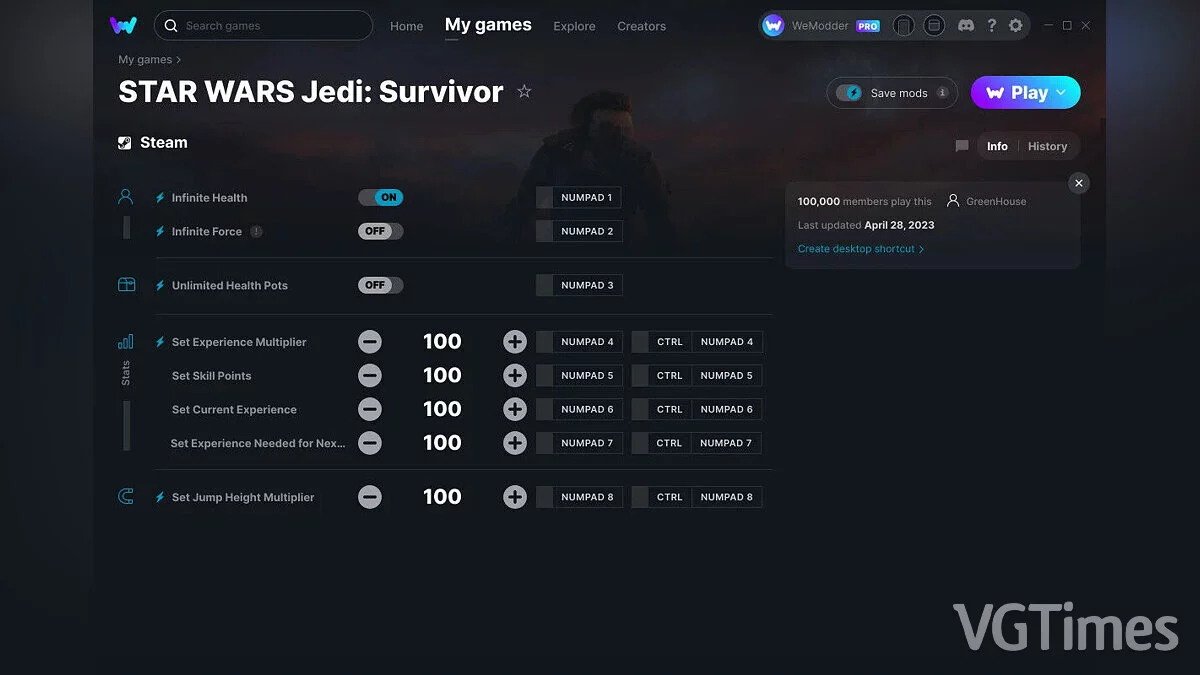 Star Wars Jedi: Survivor — Trainer (+8) from 04/28/2023 [WeMod]