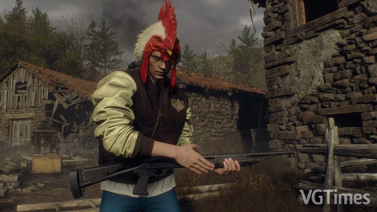 Resident Evil 4 Remake (2023) — La ropa de León del juego Hotline Miami.