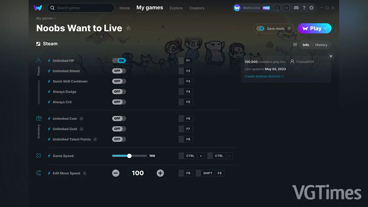 Noobs Want to Live — Entrenador (+10) del 02.05.2023 [WeMod]