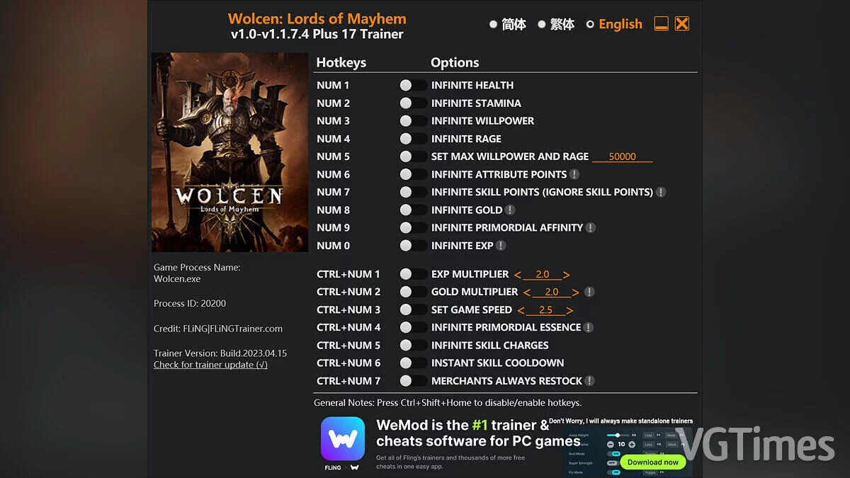 Wolcen: Lords of Mayhem — Entrenador (+17) [1.0 - 1.1.7.4]