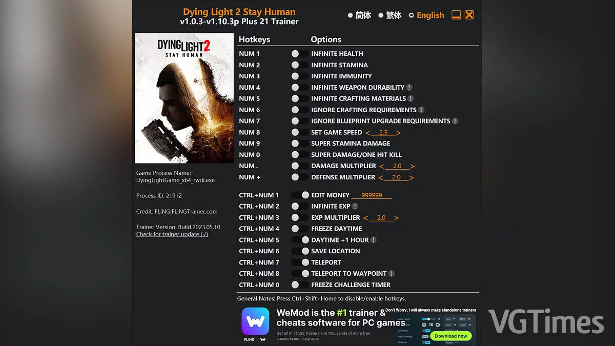 Dying Light 2 Stay Human — Trainer (+20) [1.0.3 - 1.10.3p]