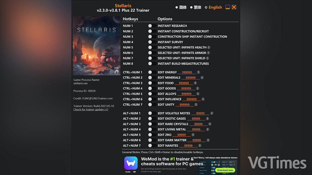 Stellaris — Trainer (+22) [1.0 - 3.8.1]