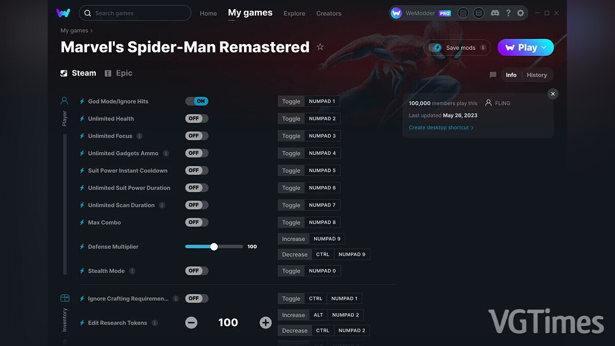 Marvel&#039;s Spider-Man Remastered — Trainer (+30) from 05/26/2023 [WeMod]