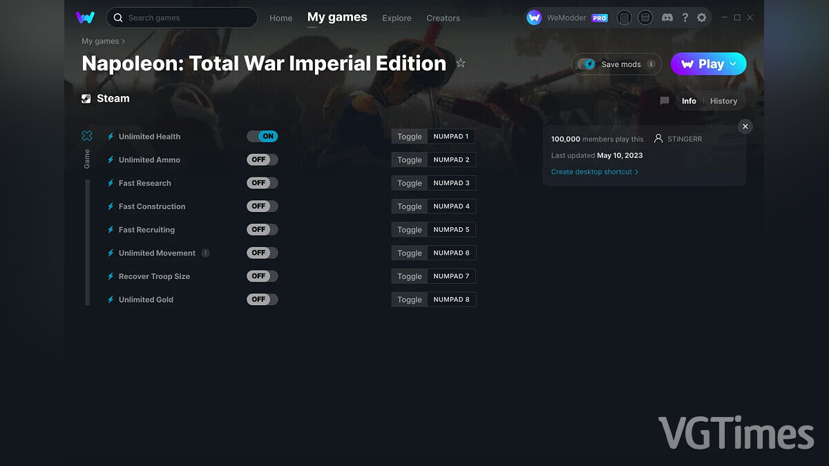 Napoleon: Total War — Trainer (+8) from 05/10/2023 [WeMod]