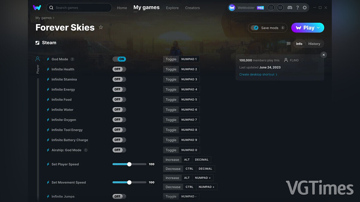 Forever Skies — Trainer (+22) from 06/24/2023 [WeMod]