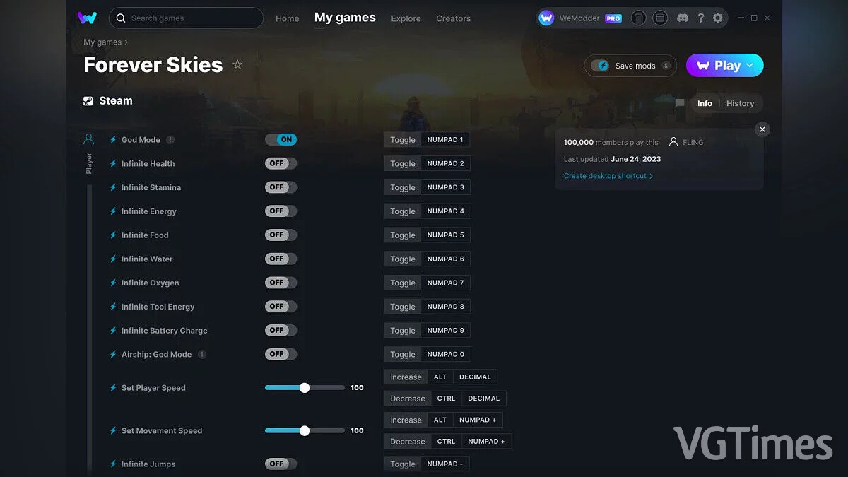Forever Skies — Trainer (+22) from 06/24/2023 [WeMod]
