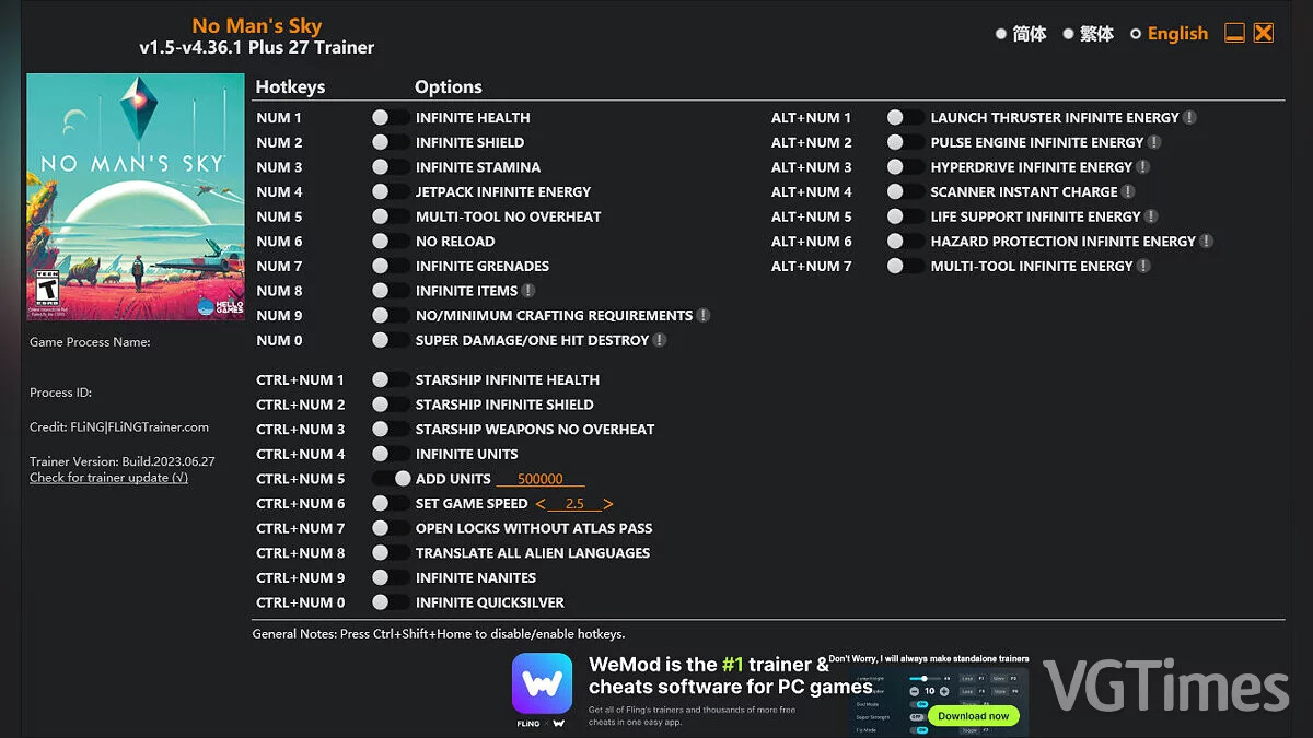 No Man&#039;s Sky — Entrenador (+27) [1.0 - 4.36.1]