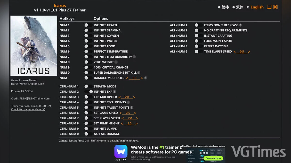 Icarus — Trainer (+27) [1.1.0 - 1.3.1]