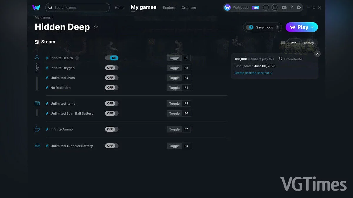 Hidden Deep — Trainer (+8) from 06/06/2023 [WeMod]