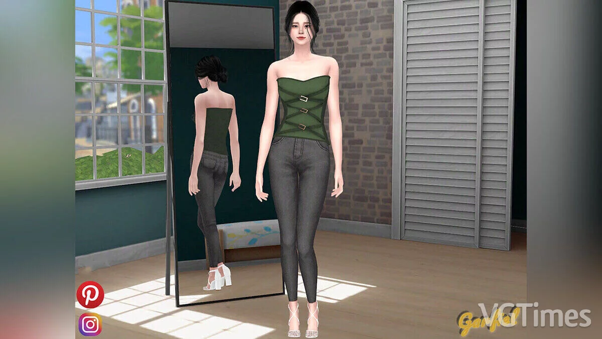 The Sims 4 — Corset de piel con lazos y fino relieve.