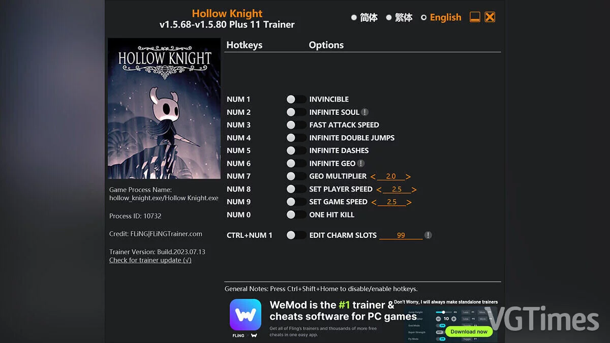 Hollow Knight — Trainer (+11) [1.5.68 - 1.5.80]