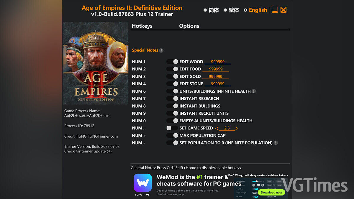 Age Of Empires 2: Definitive Edition — Trainer (+12) [1.0 - Build.87863]