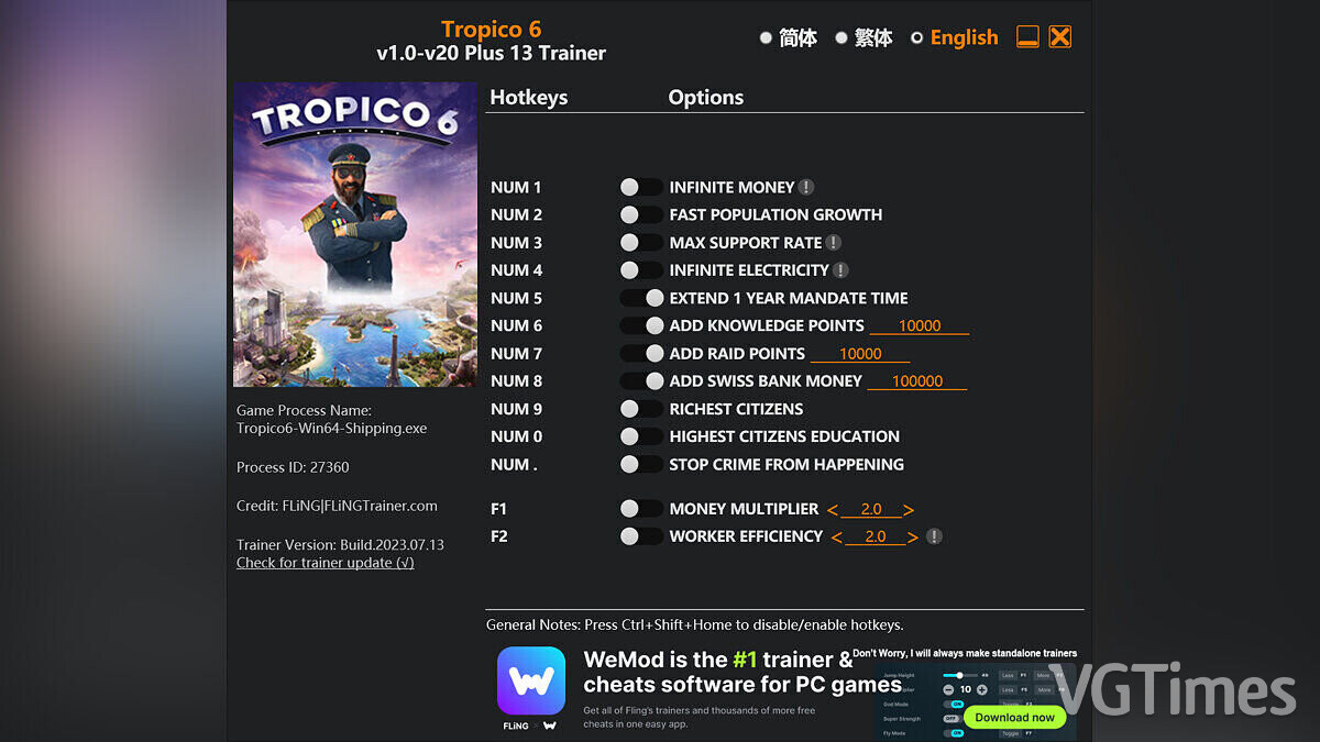 Tropico 6 — Trainer (+13) [1.0 - 1.20]