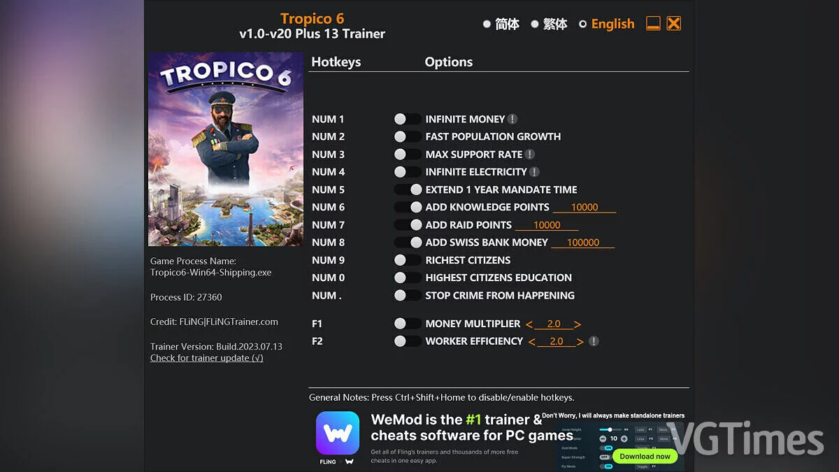 Tropico 6 — Trainer (+13) [1.0 - 1.20]