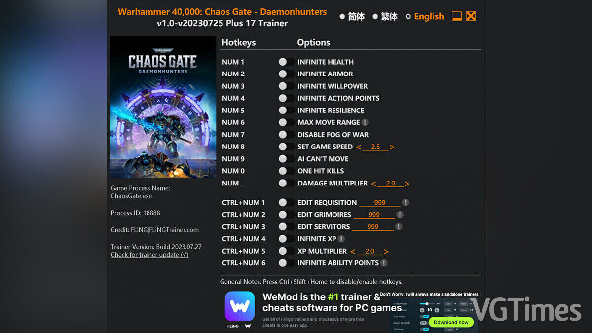 Warhammer 40,000: Chaos Gate - Daemonhunters — Trainer (+17) [1.0 - UPD: 07/25/2023]