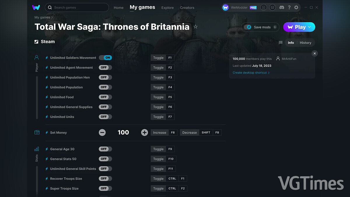 Total War Saga: Thrones of Britannia — Trainer (+18) from 07/18/2023 [WeMod]