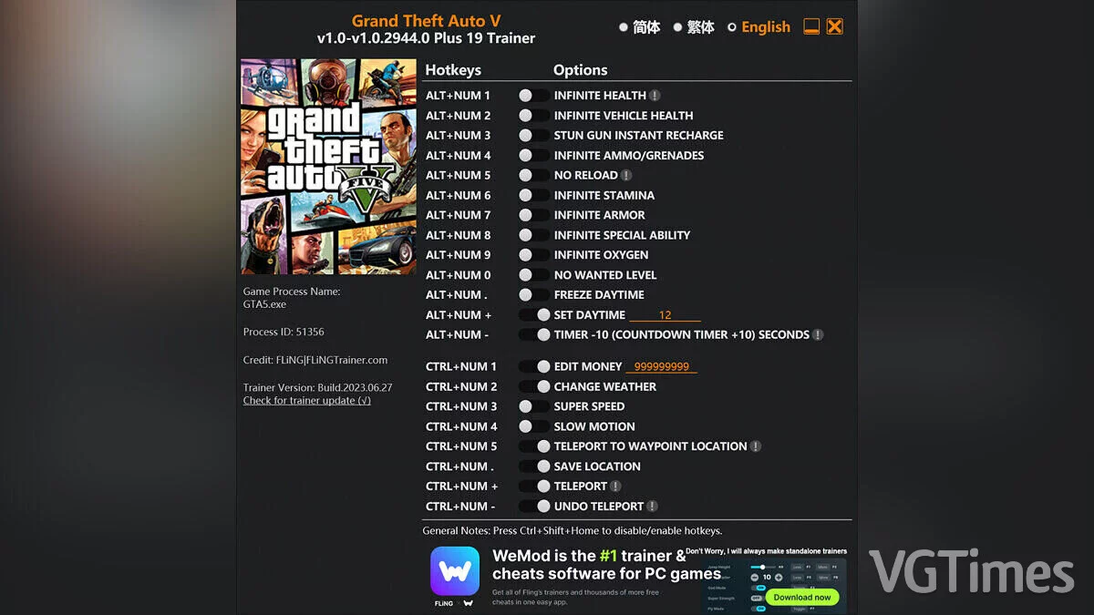 GTA 5 — Entrenador (+19) [1.0 - 1.0.2944.0]