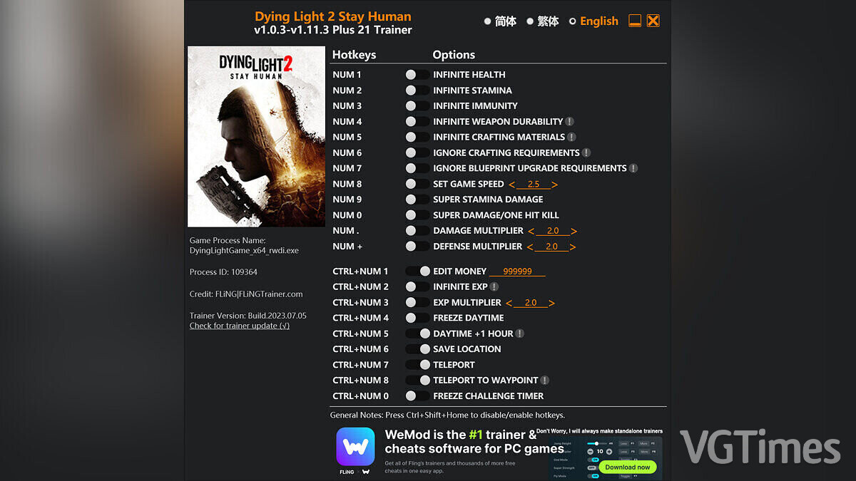 Dying Light 2 Stay Human — Trainer (+21) [1.0.3 - 1.11.3]