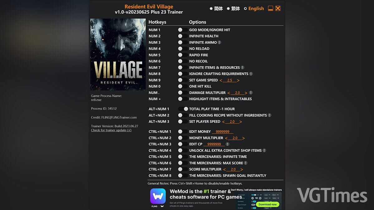 Resident Evil Village — Trainer (+23) [1.0 - UPD: 06/25/2023]