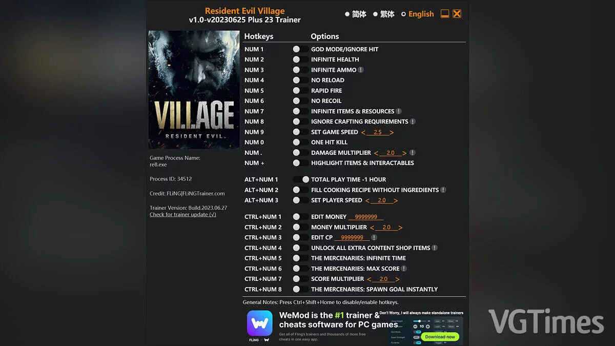 Resident Evil Village — Trainer (+23) [1.0 - UPD: 06/25/2023]