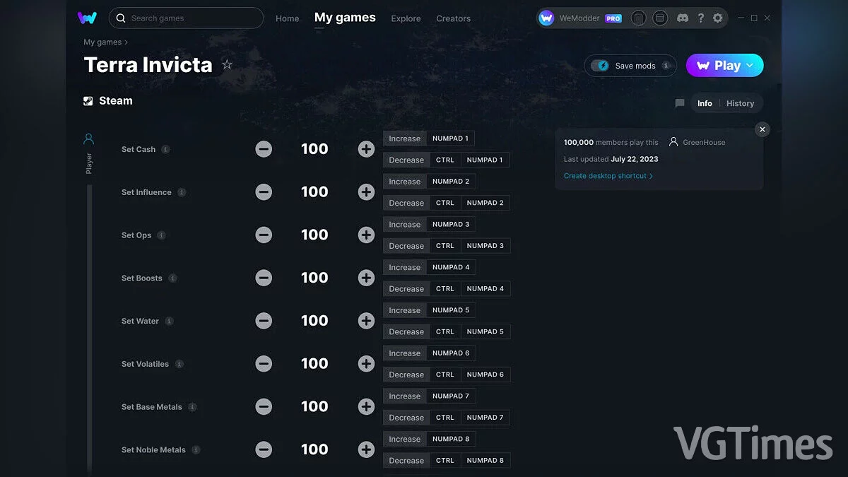 Terra Invicta — Formateur (+26) du 22/07/2023 [WeMod]