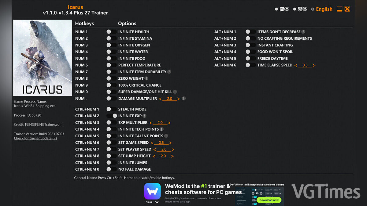 Icarus — Trainer (+27) [1.1.0 - 1.3.4]