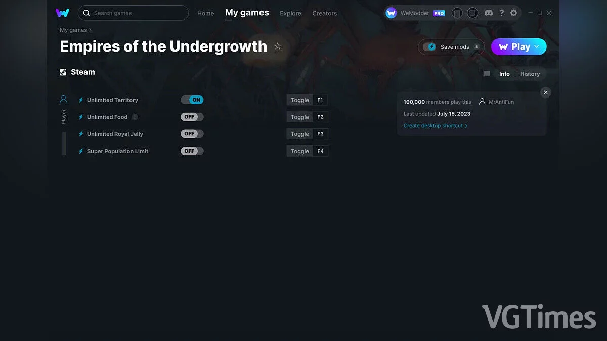 Empires of the Undergrowth — Trainer (+4) from 07/15/2023 [WeMod]