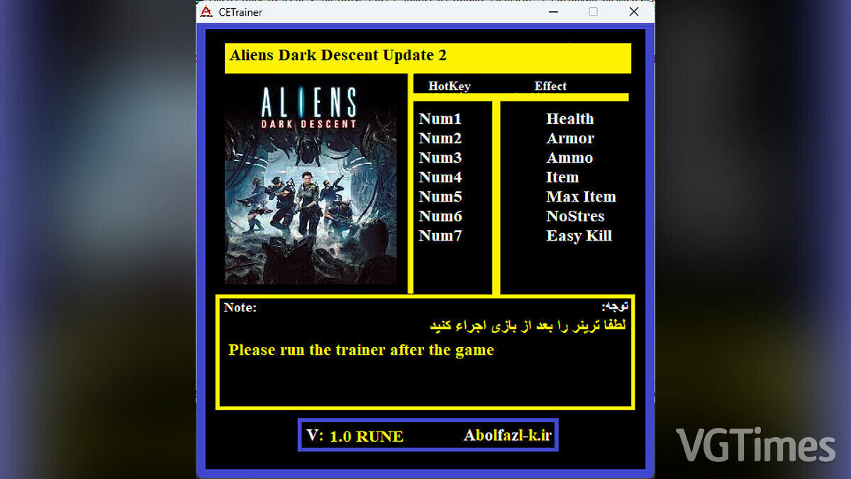 Aliens: Dark Descent — Trainer (+7) [1.0]