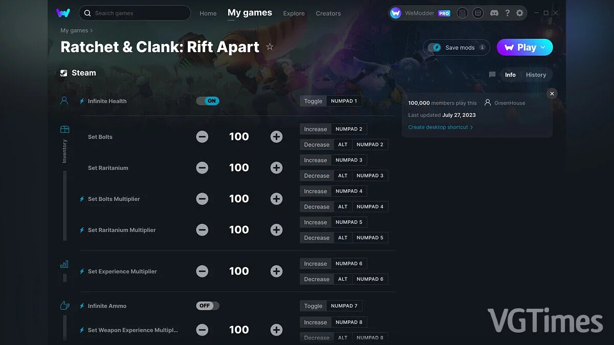 Ratchet &amp; Clank: Rift Apart — Trainer (+9) from 07/27/2023 [WeMod]